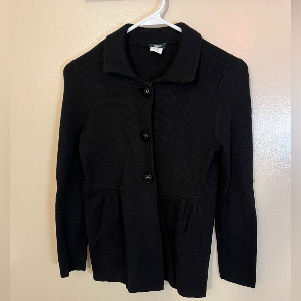 J. Crew Black 100% Wool Collared Button Sweater S… - image 1
